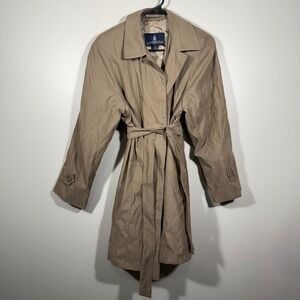 London Fog Womens Petite L Tan‎ Trench Coat Classic Belted Raincoat Jacket
